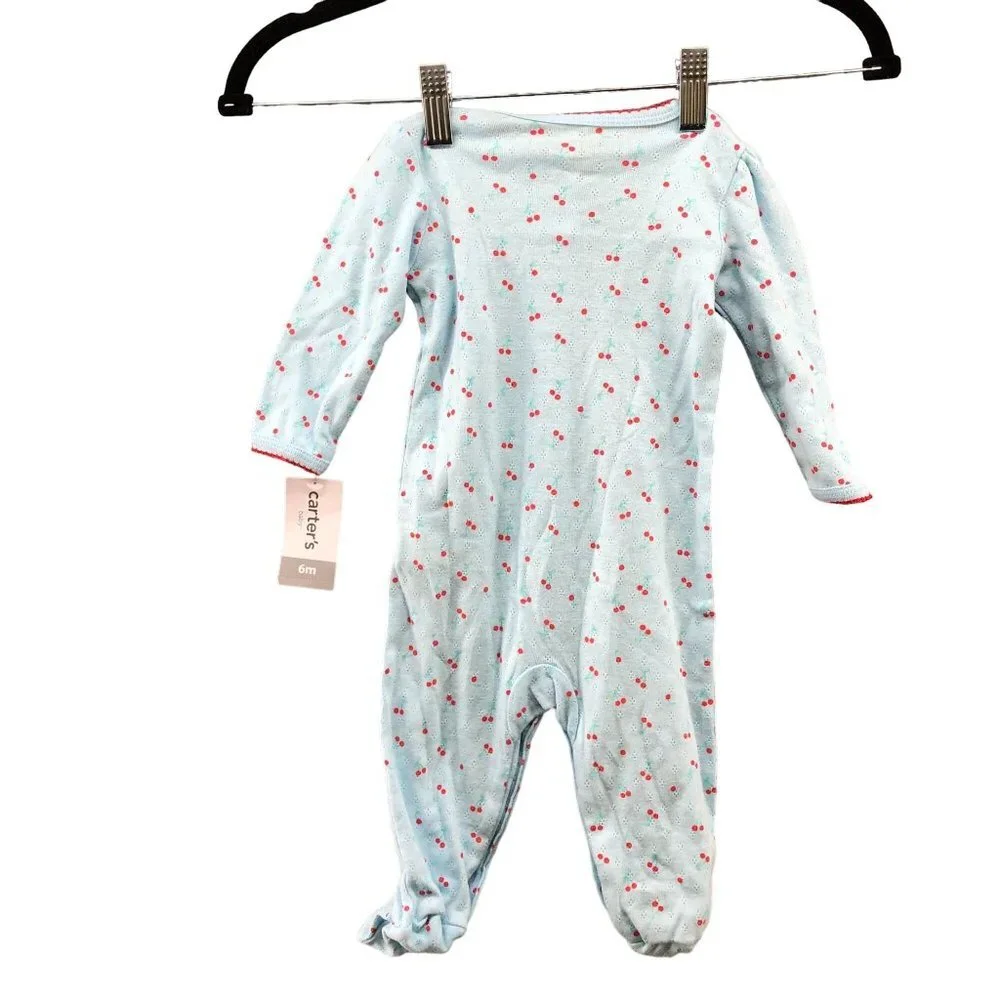 NWT Carter's Baby 6M Footed Pajamas 2 Piece BUNDLE Snap Button Heart Cherry Girl